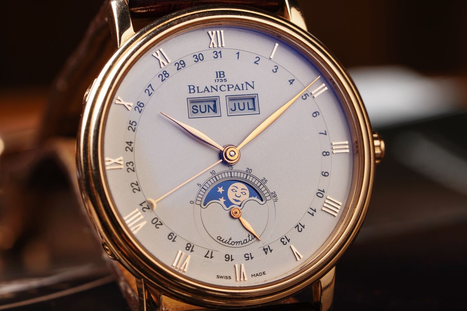 Luxury Swiss chronometer dial photographed in close-up
