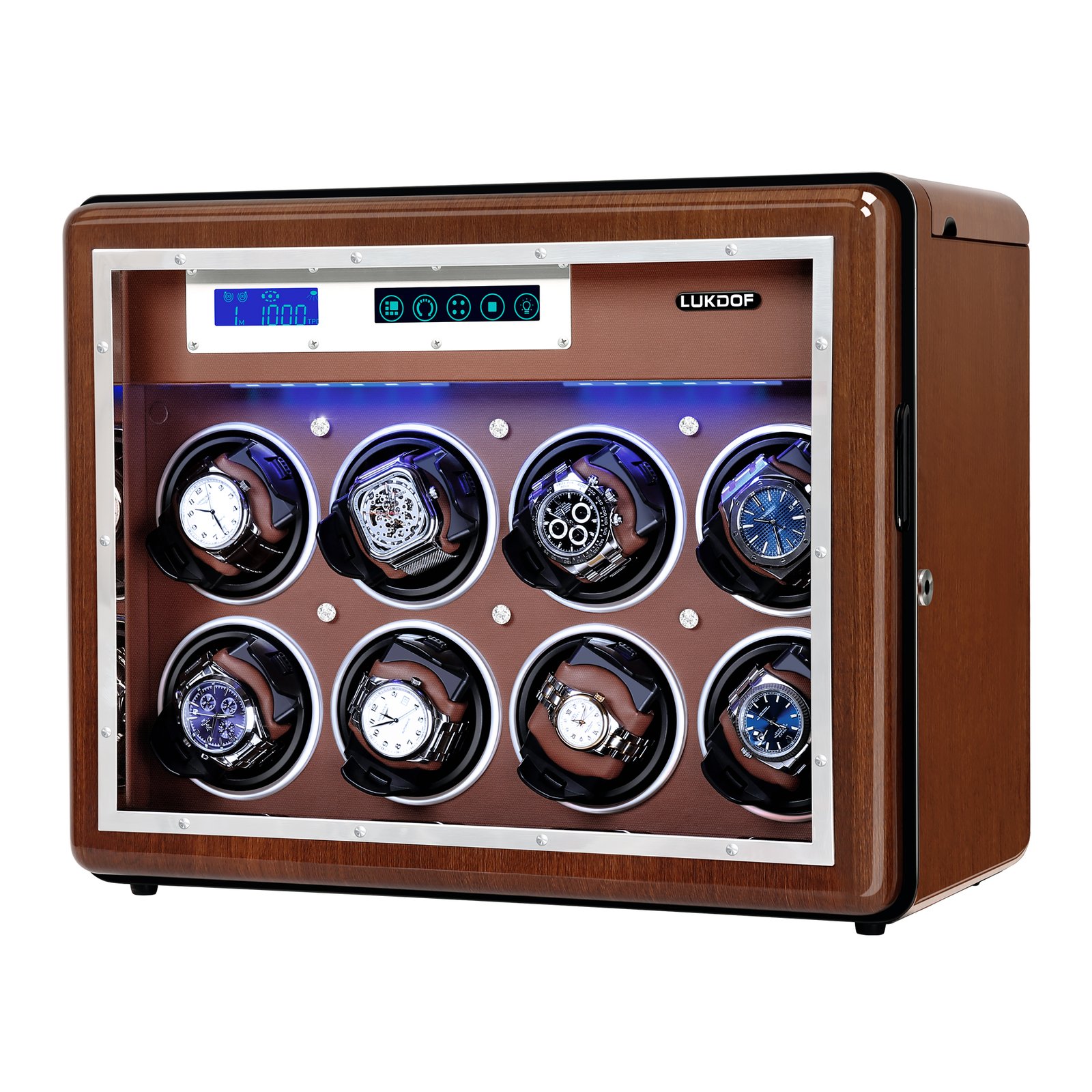 Walnut Watch Winder for 8 Watches + 6 Slots