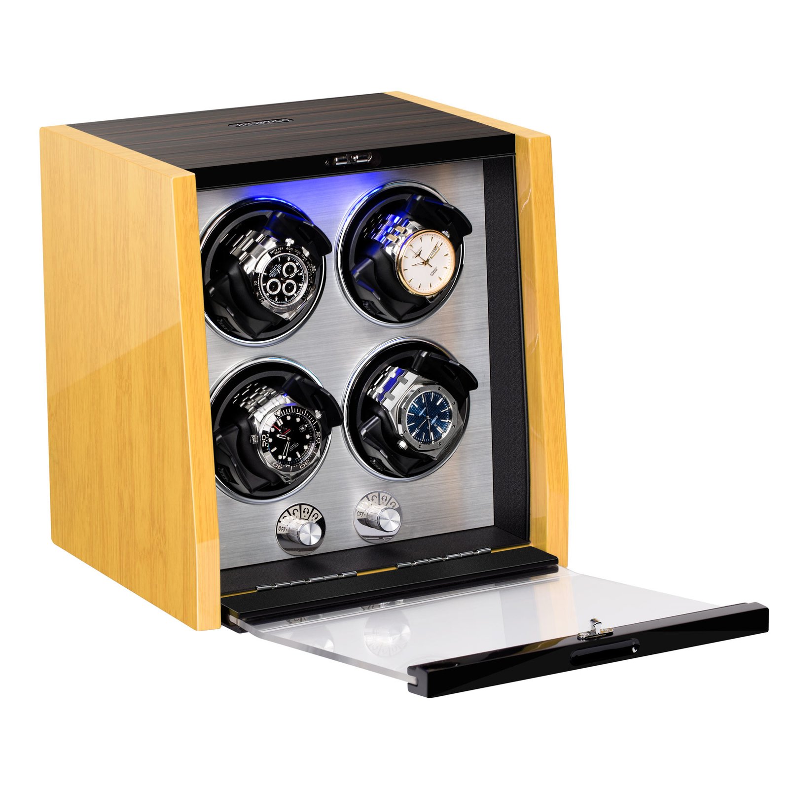 Bamboo Pattern 4 Watch Winder with LED – view 3