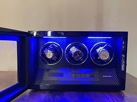 Remontoir pour 3 montres avec commandes tactiles sur écran LCD, finition laquée piano très brillante et fibre de carbone