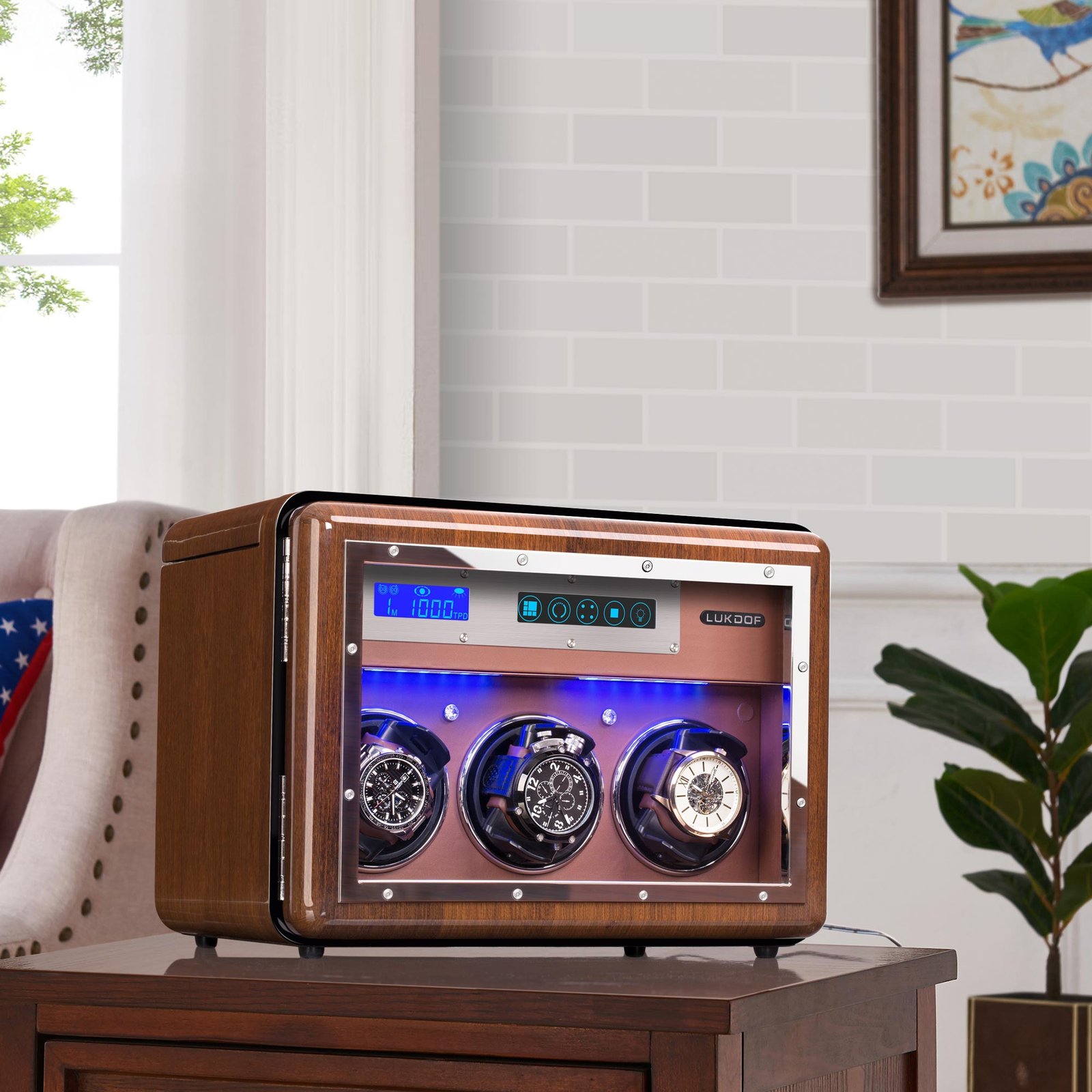 Walnut 3 Watch Winder with 4 Storage Slots – view 8