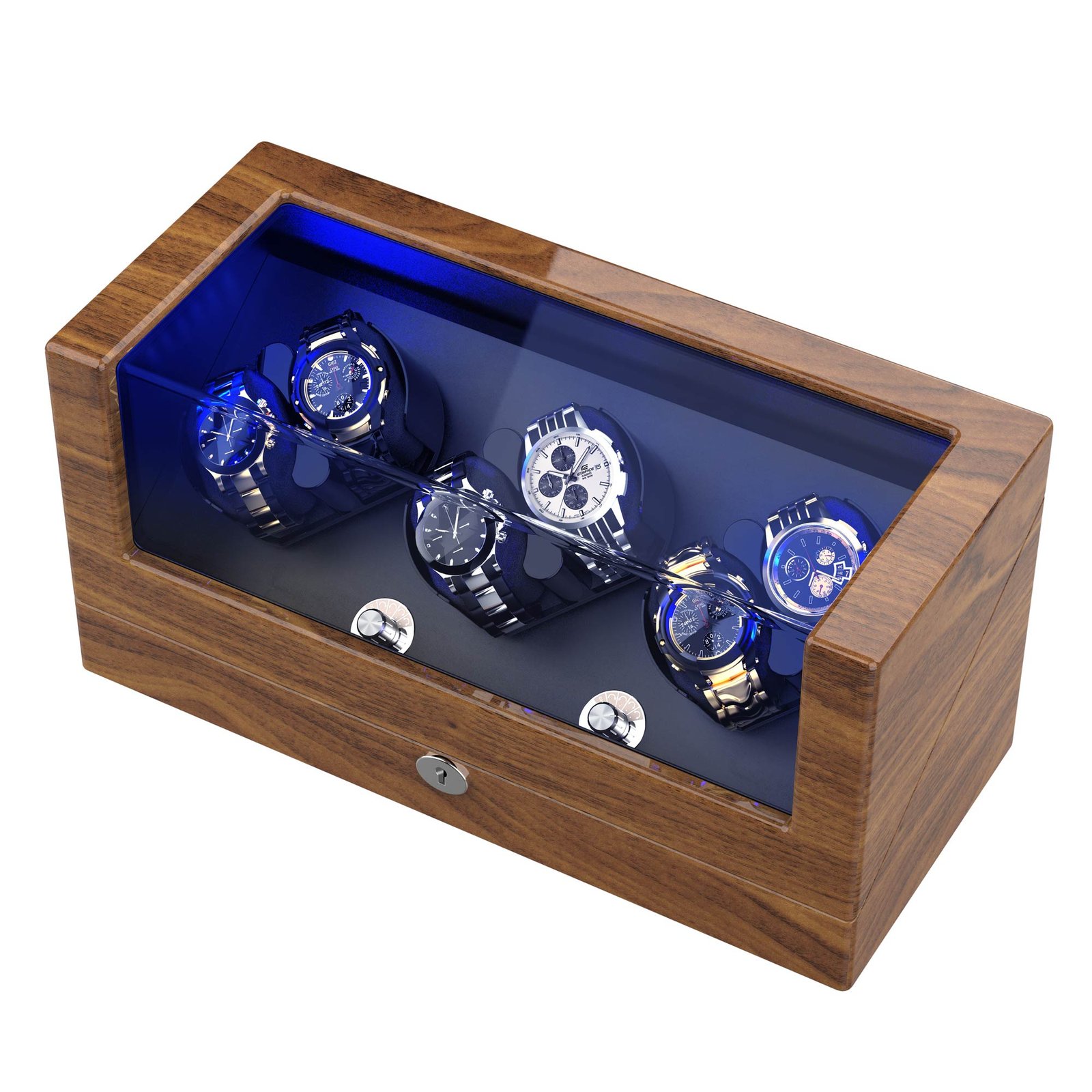 6 Watch Winder Box, Wood Grain & Blue LED – view 7