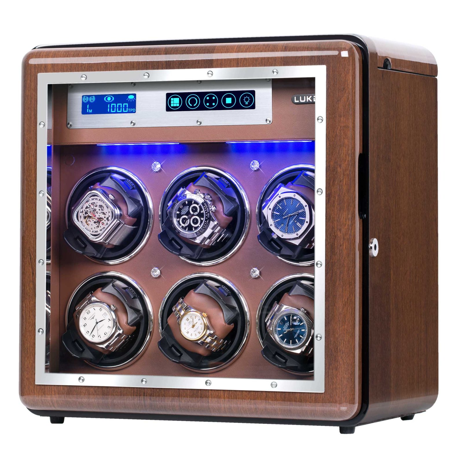 Walnut Watch Winder for 6 Watches