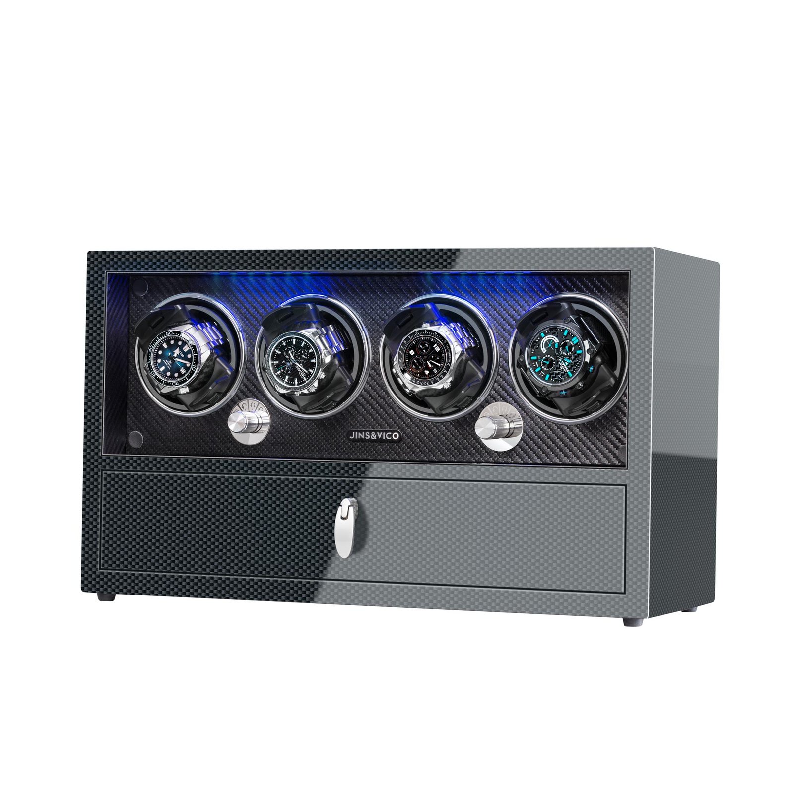 Carbon Fiber 4 Watch Winder with LCD Touch
