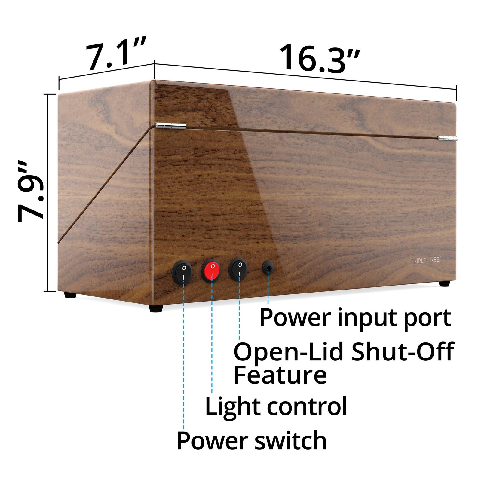 6 Watch Winder Box, Wood Grain & Blue LED – view 4