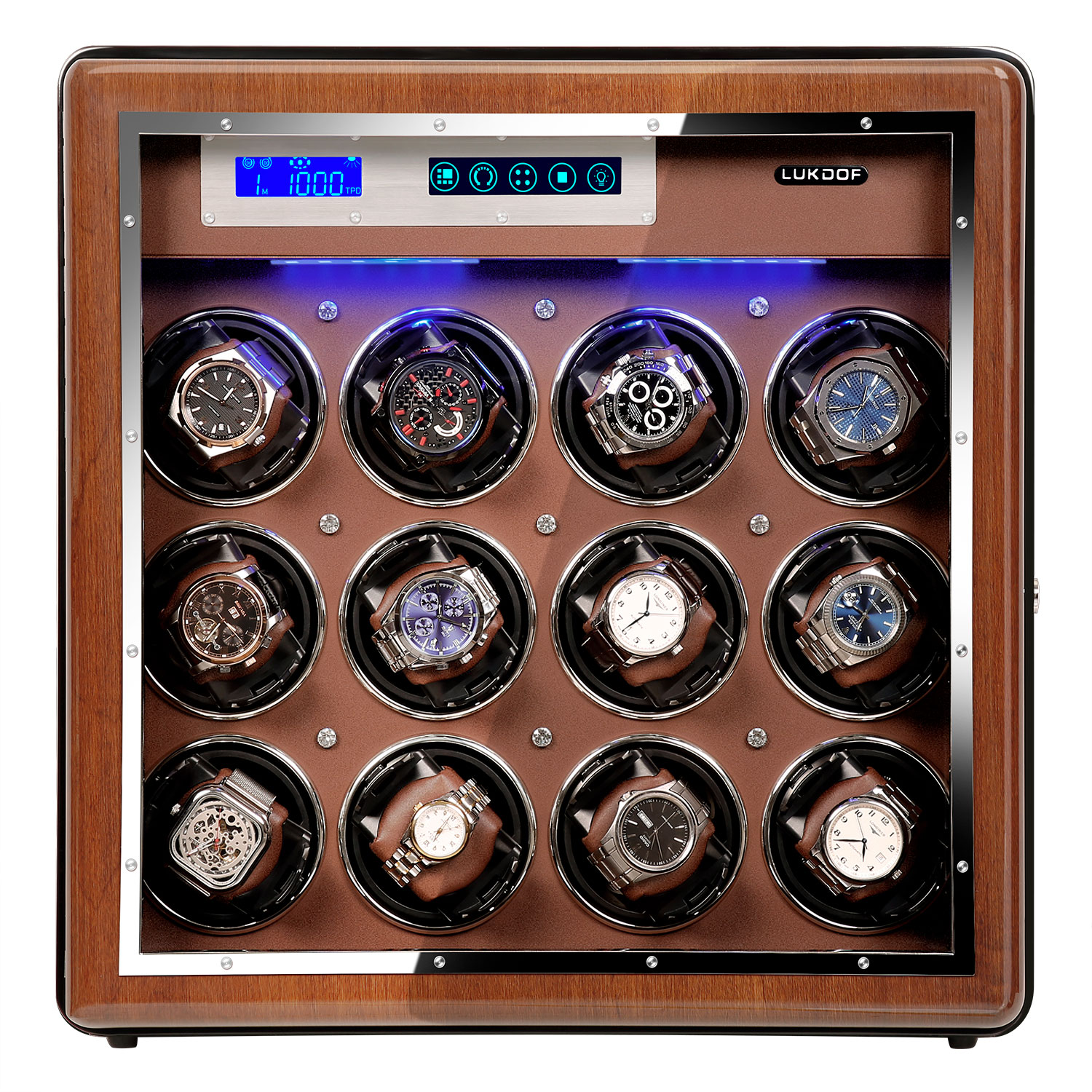 Walnut 12 Watch Winder with 6 Storage Slots – view 2