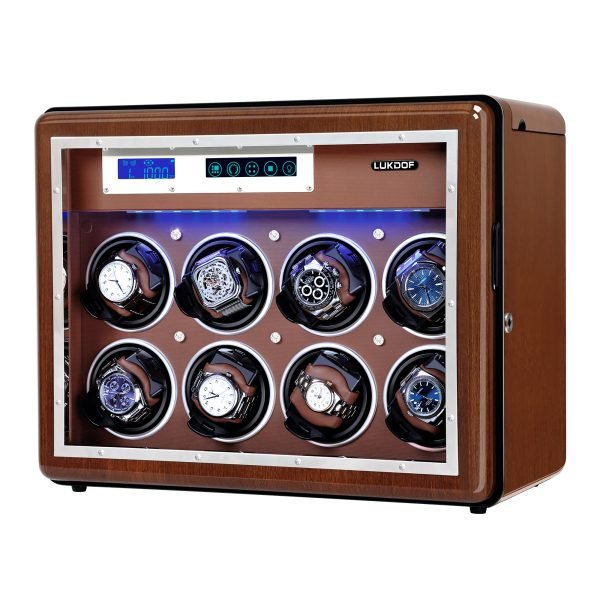 Walnut Watch Winder for 8 Automatic Watches with 6 Storage Slots