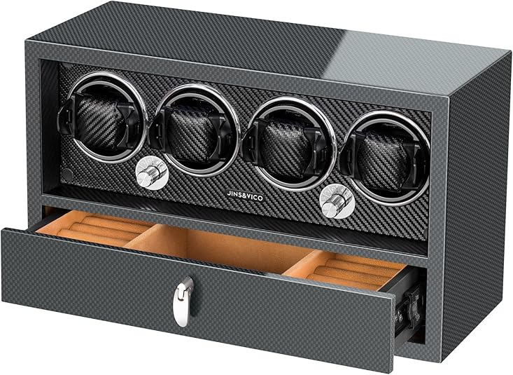 JINSVICO Automatic Watch Winder with LCD Touchscreen Control, Piano Finish Carbon Fiber Exterior - Image 3