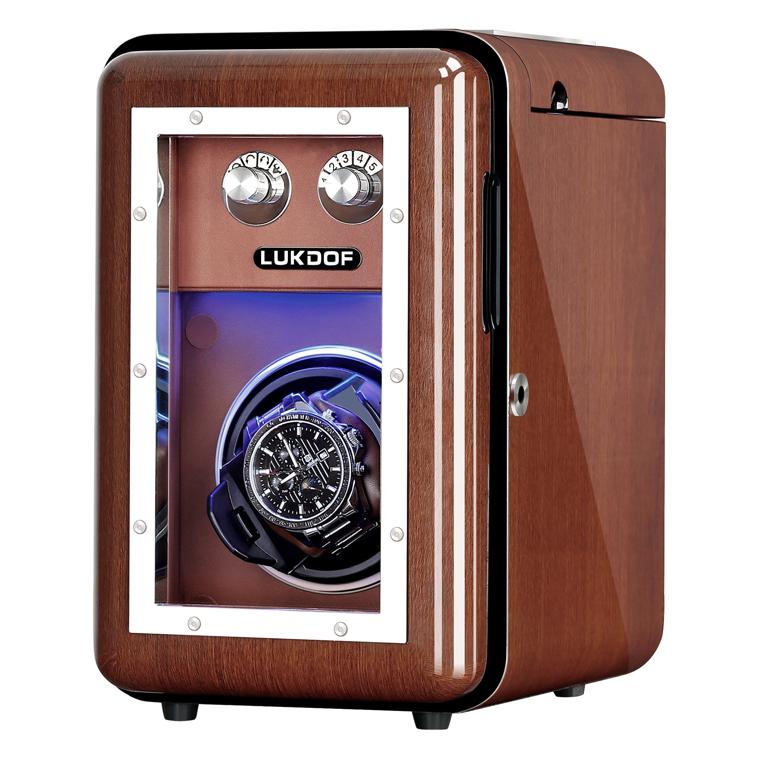 LUKDOF Automatic Watch Winder with Quiet Running Motor, High-Gloss Piano Lacquer, Walnut - Image 3