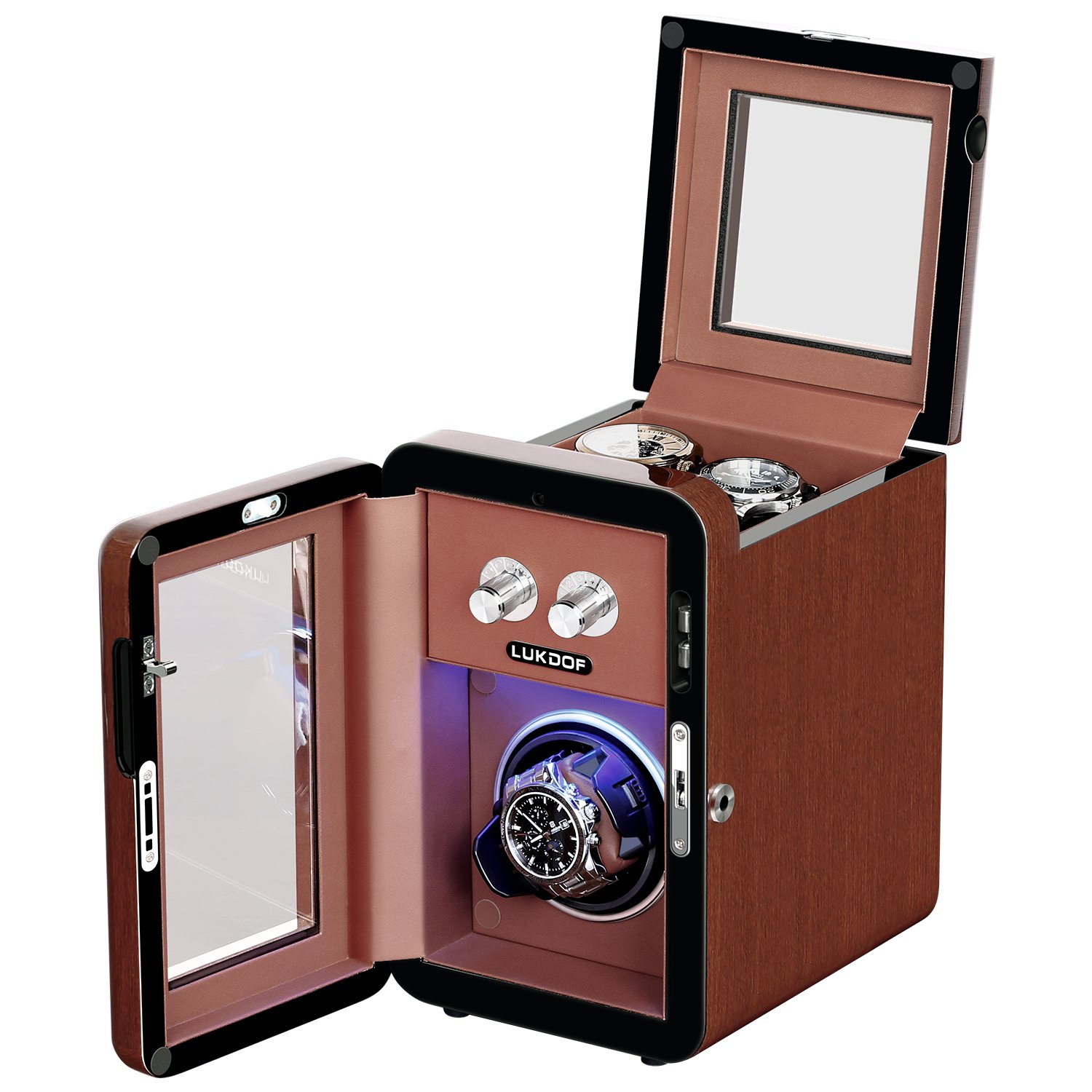 LUKDOF Automatic Watch Winder with Quiet Running Motor, High-Gloss Piano Lacquer, Walnut - Image 4