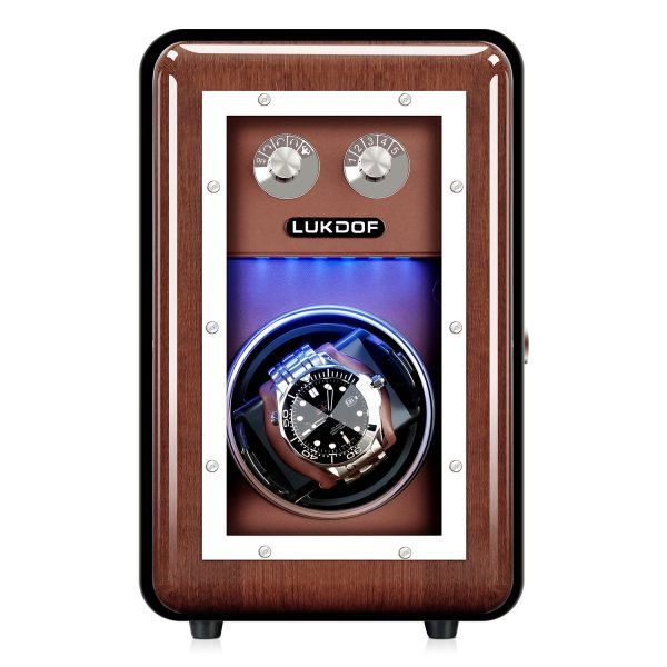 LUKDOF Automatic Watch Winder with Quiet Running Motor,  High-Gloss Piano Lacquer, Walnut