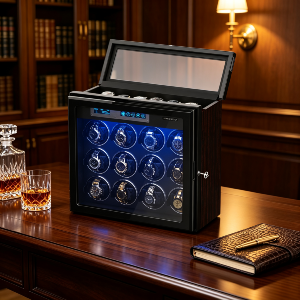 12 Watch Winder for Automatic Watches with 6 Storage Spaces, Watch Winder Box in Wooden Shell, Ultra-Silence Motor