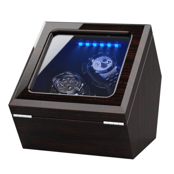 High-End Automatic Watch Winder with Quiet Motor, Blue LED Light, Adjustable Rotation Modes, Flexible Pillow & Dual Power Supply