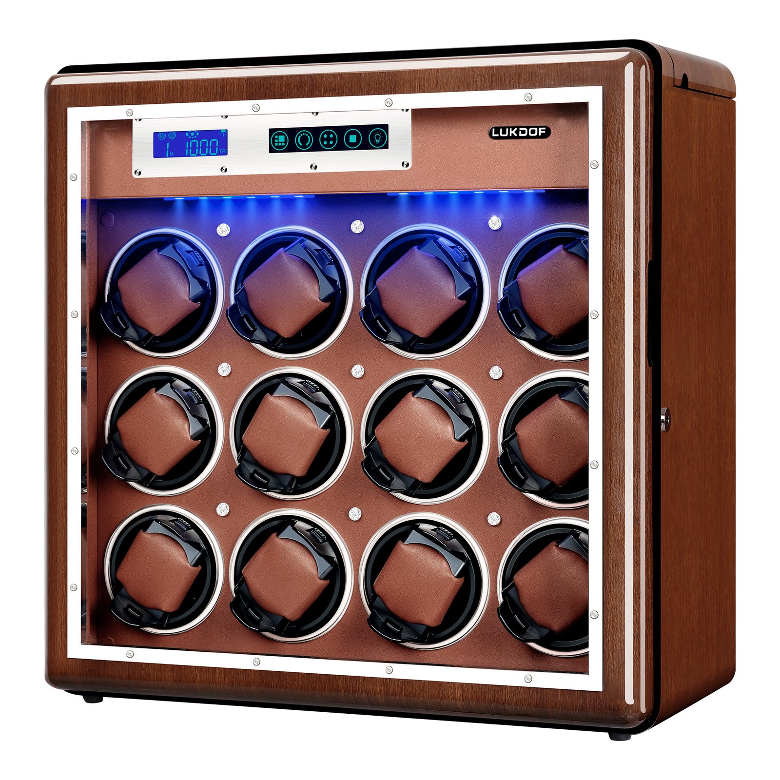 LUKDOF Automatic Walnut Wood Watch Winder for 12 Watches Winding with 6 Free Storages - Image 3