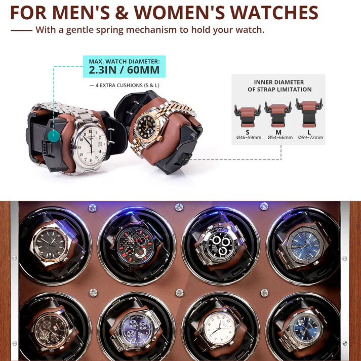 LUKDOF Automatic Walnut Wood Watch Winder for 12 Watches Winding with 6 Free Storages - Image 6