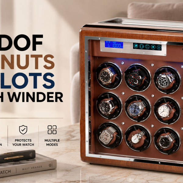 LUKDOF Automatic Walnut Wood Watch Winder for 12 Watches Winding with 6 Free Storages