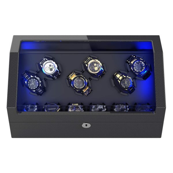 6-Slots Watch Winder with 6 Storage,Ultra-Quiet Motor,Carbon Fiber,TRIPLE TREE