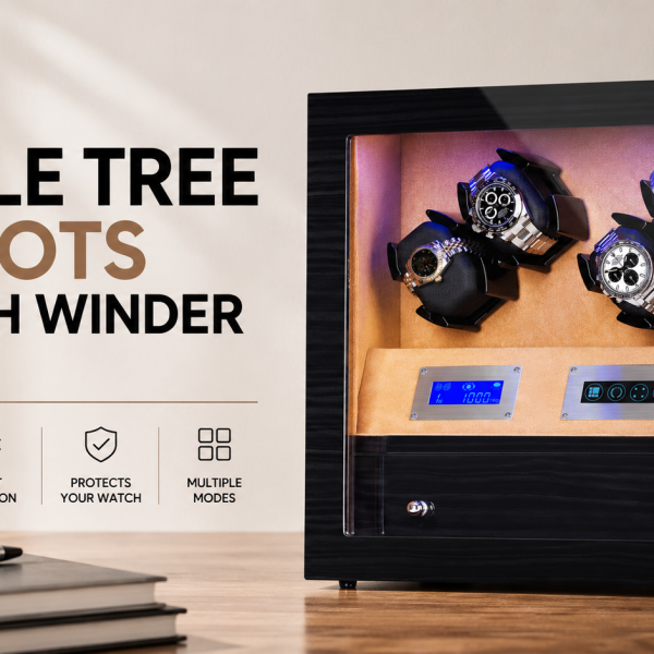 TRIPLE TREE Automatic Watch Winder 4, Blue Illumination and Super Quiet Japanese Motors, Blackwood