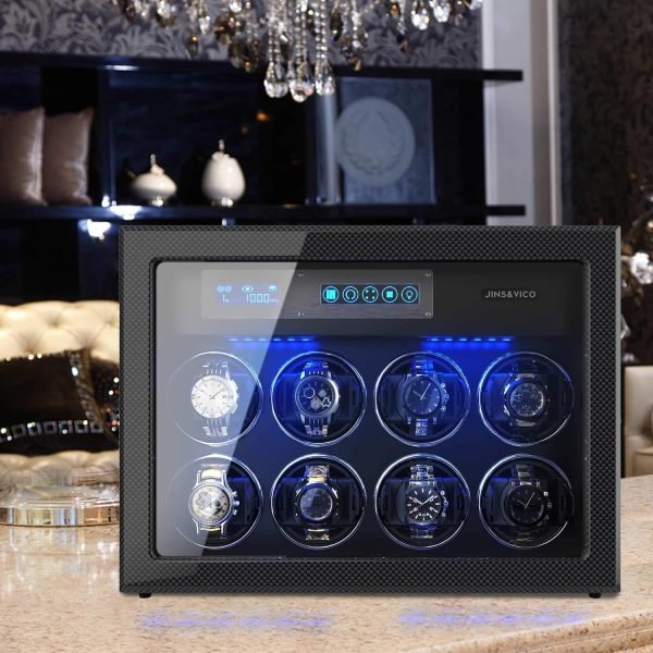 JINS&VICO 12 Watch Winder for Automatic Watches with 6 Storage Spaces,Watch Winder Box in Wooden Shell, Ultra-Silence Motor