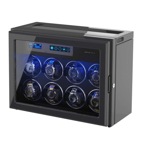 8+6 Watch Winder for Automatic Watches, Carbon Fiber Shell with High-Gloss Lacquer, Built-in Illumination