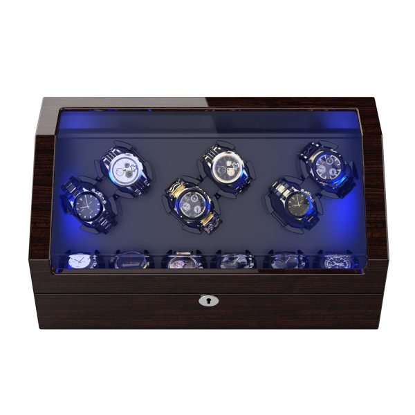 6-Slots Watch Winder with 6 Storage,Wood Piano Paint Shell+Pine Bark Pattern,ARCTICSCORPION