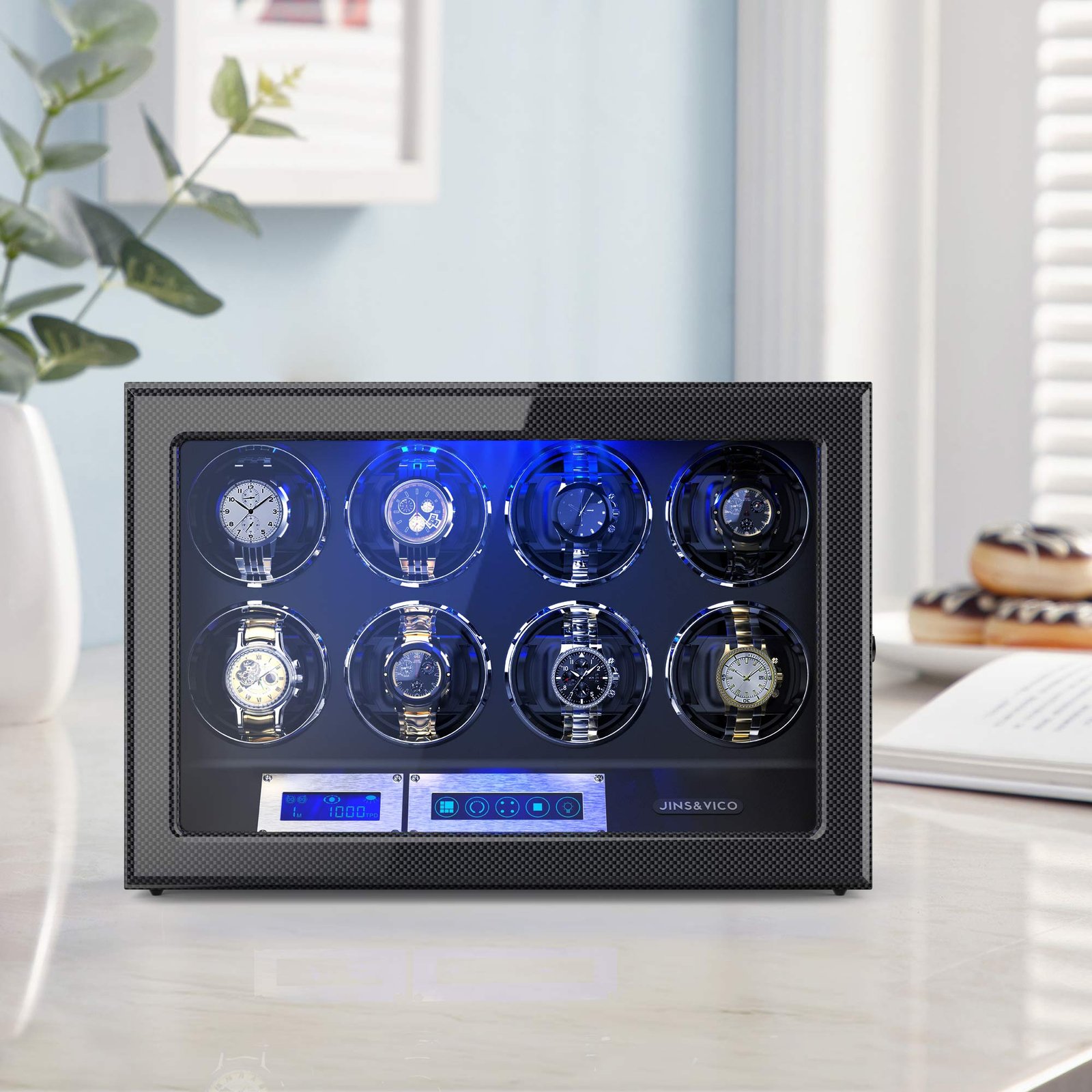 JINS&VICO 8 Winding Spaces Watch Winders for Automatic Watches, High-Gloss Piano Lacquer - Image 2