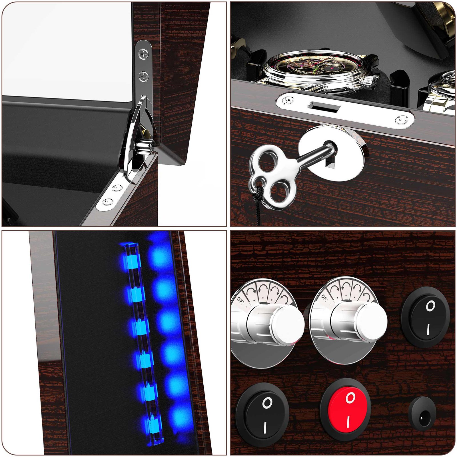 6-Slots Watch Winder with 6 Storage,Wood Piano Paint Shell+Pine Bark Pattern,ARCTICSCORPION - Image 5