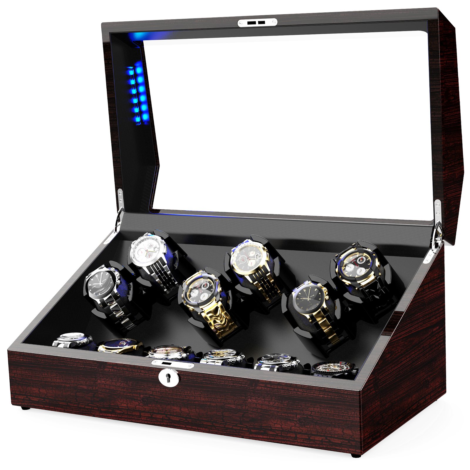 6-Slots Watch Winder with 6 Storage,Wood Piano Paint Shell+Pine Bark Pattern,ARCTICSCORPION - Image 3