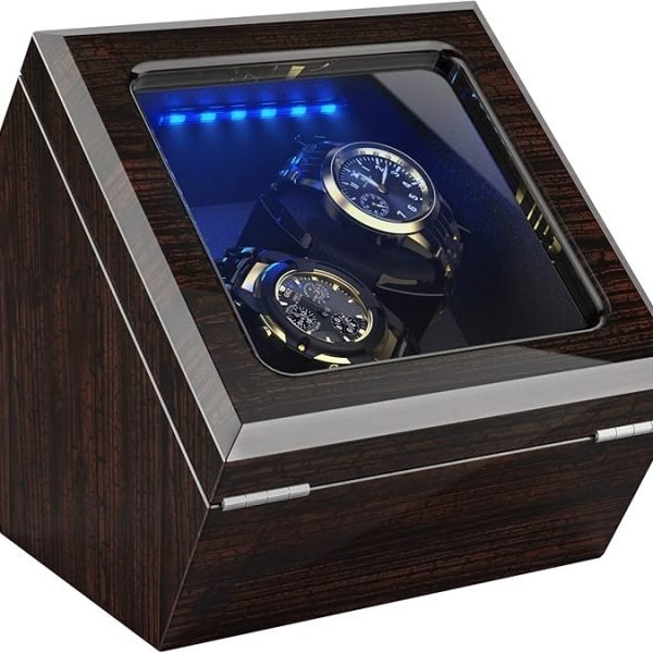 High-End Automatic Watch Winder with Quiet Motor, Blue LED Light, Adjustable Rotation Modes, Flexible Pillow & Dual Power Supply