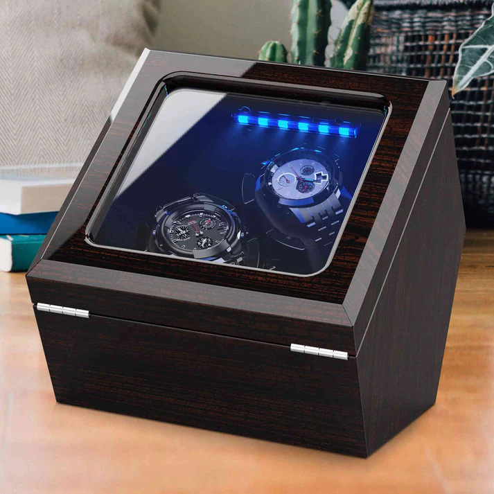 High-End Automatic Watch Winder with Quiet Motor, Blue LED Light, Adjustable Rotation Modes, Flexible Pillow & Dual Power Supply - Image 5
