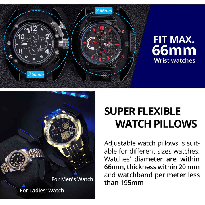High-End Automatic Watch Winder with Quiet Motor, Blue LED Light, Adjustable Rotation Modes, Flexible Pillow & Dual Power Supply - Image 6