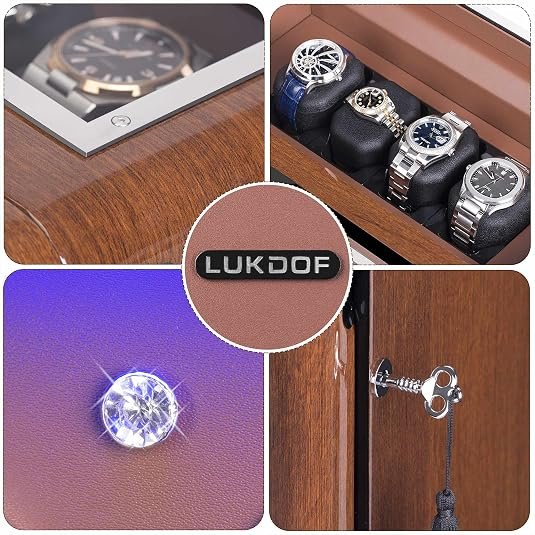 Automatic Watch Winder with 3 Quiet Motors, LCD Screen Display, 4 Watch Storage Compartments, Built-in Lighting, and 5 Adjustable Upgraded Watch Pillows, Walnut Wood Finish - Image 4