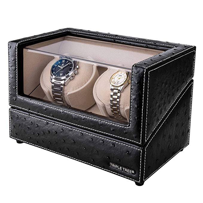 Double Watch Winder for Automatic Watches – Leather Finish with Soft Plush Pillows - Image 3