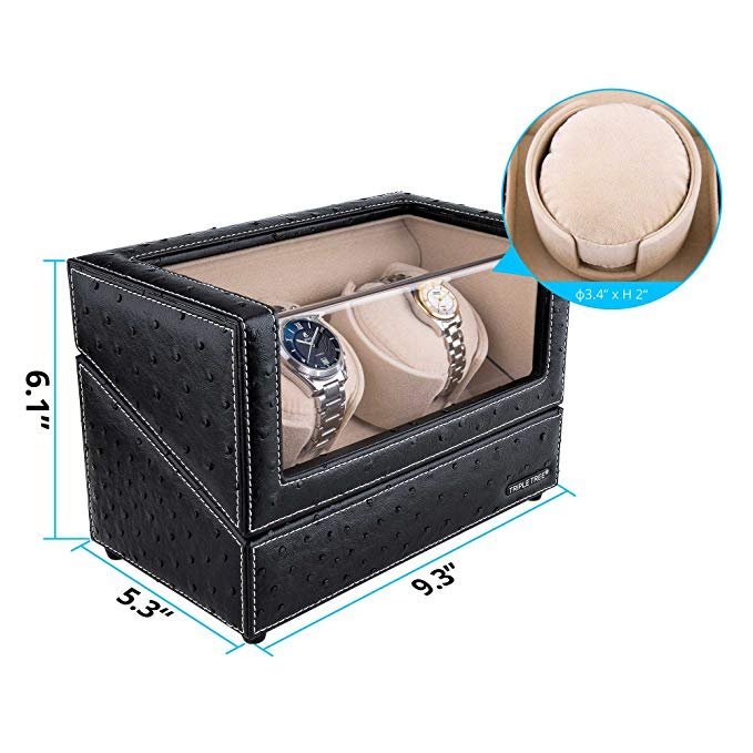 Double Watch Winder for Automatic Watches – Leather Finish with Soft Plush Pillows - Image 5