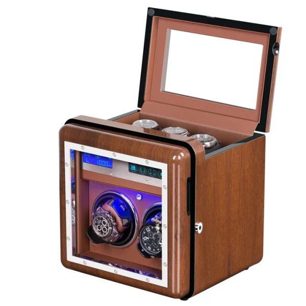 Automatic Watch Winder with Quiet Motor, Built-in Light & Adjustable Watch Pillows – Walnut Finish