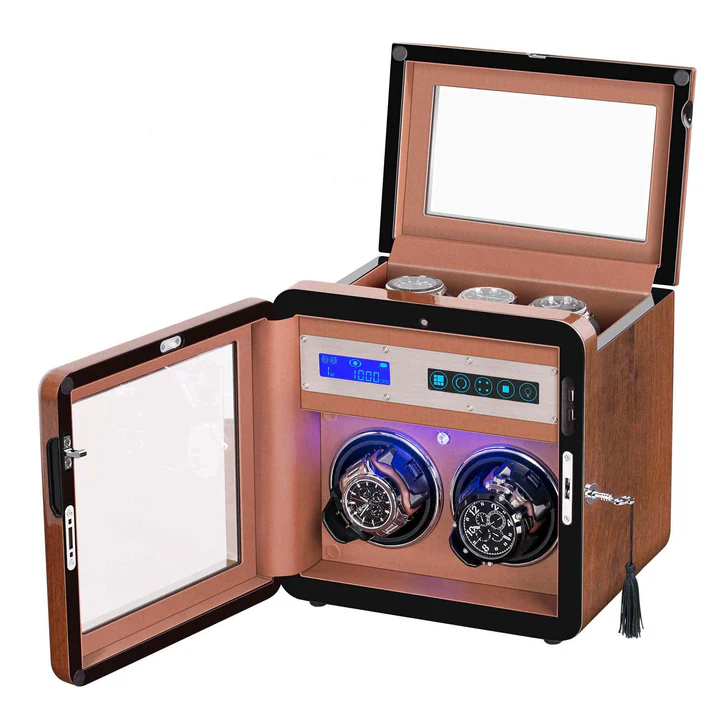 Automatic Watch Winder with Quiet Motor, Built-in Light & Adjustable Watch Pillows – Walnut Finish - Image 2
