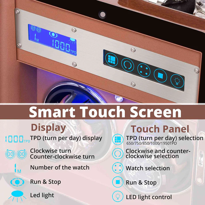Automatic Watch Winder with Quiet Motor, Built-in Light & Adjustable Watch Pillows – Walnut Finish - Image 3
