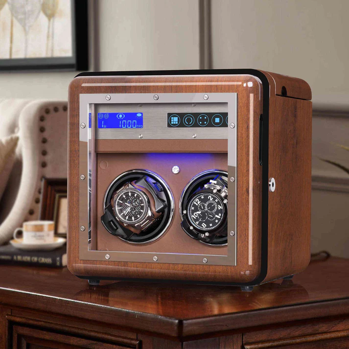 Automatic Watch Winder with Quiet Motor, Built-in Light & Adjustable Watch Pillows – Walnut Finish - Image 7