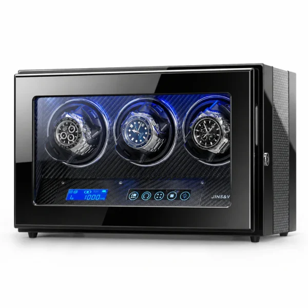 Watch Winder for 3 Watches with LCD Touchscreen Control and High-Gloss Piano Lacquer Finish