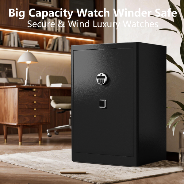 Watch Winder for 48 Automatic Watches, Fingerprint & Password & Knob Lock, Ultra-Quiet Japanese Motors, LCD Display