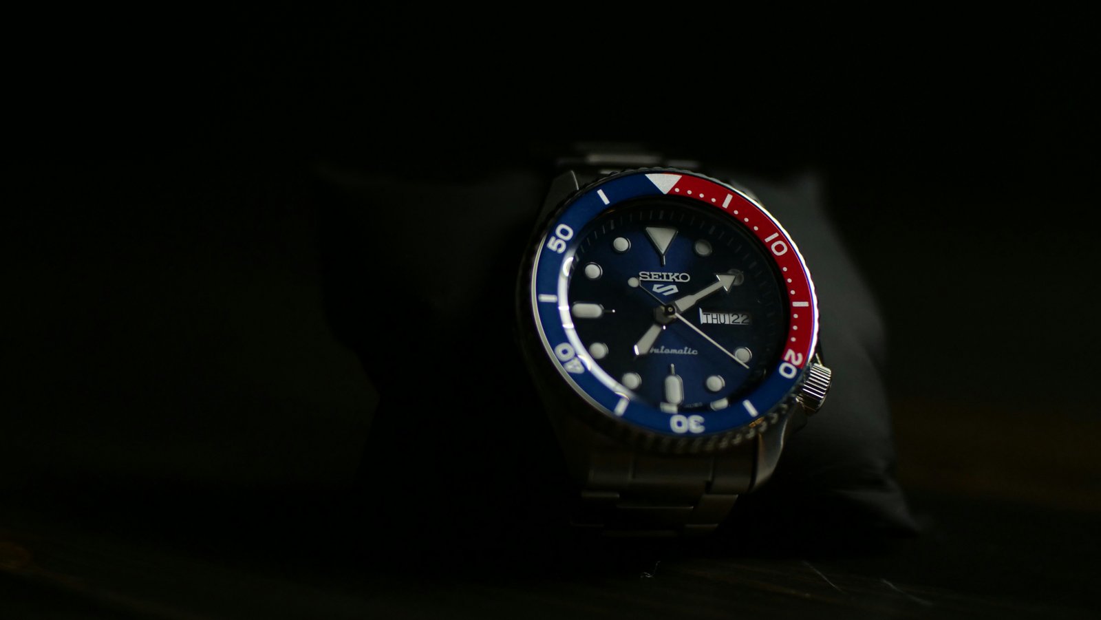 Seiko wristwatch photographed in close-up on the wrist