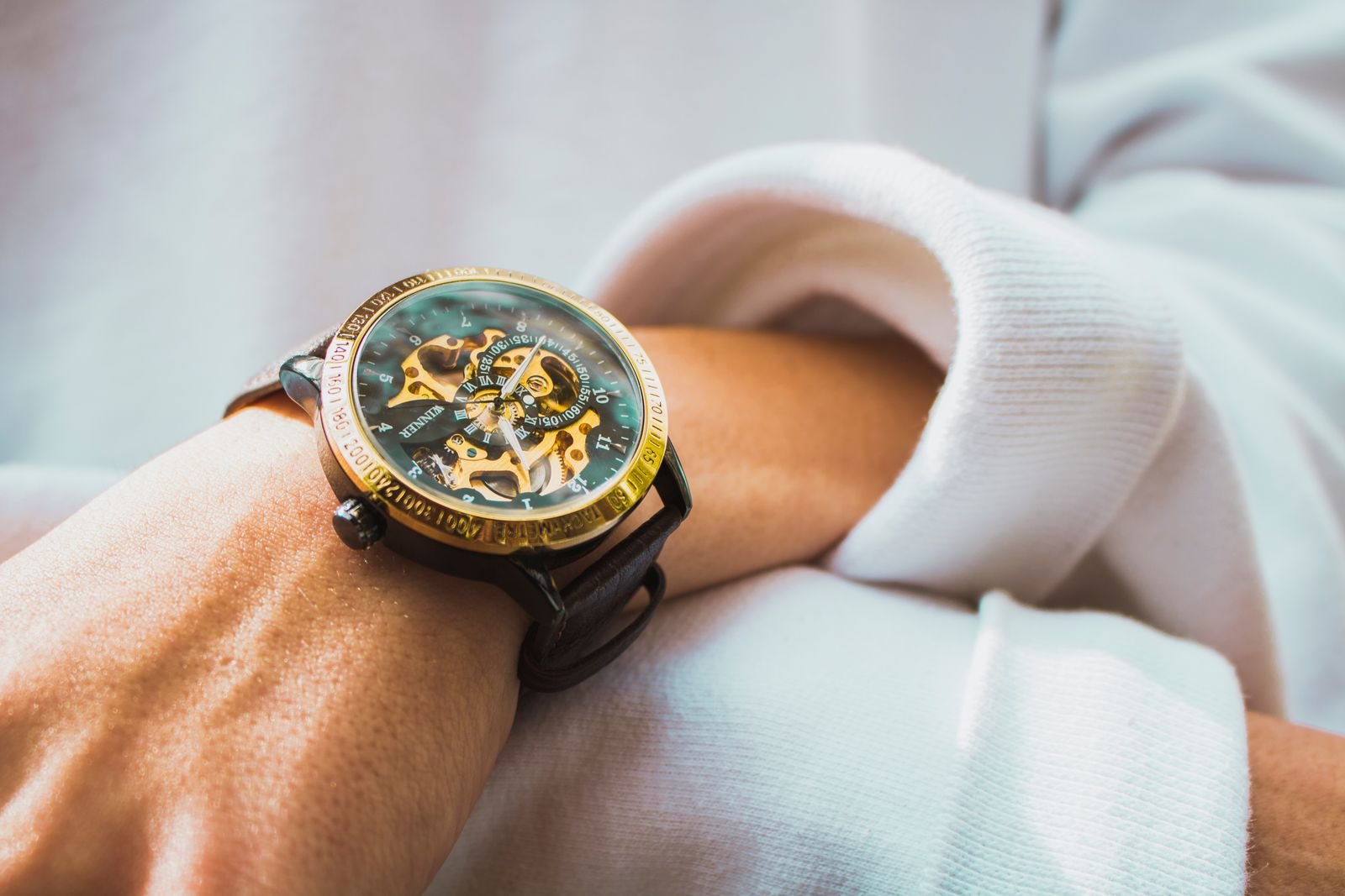Mechanical wristwatch being checked for accuracy after a service