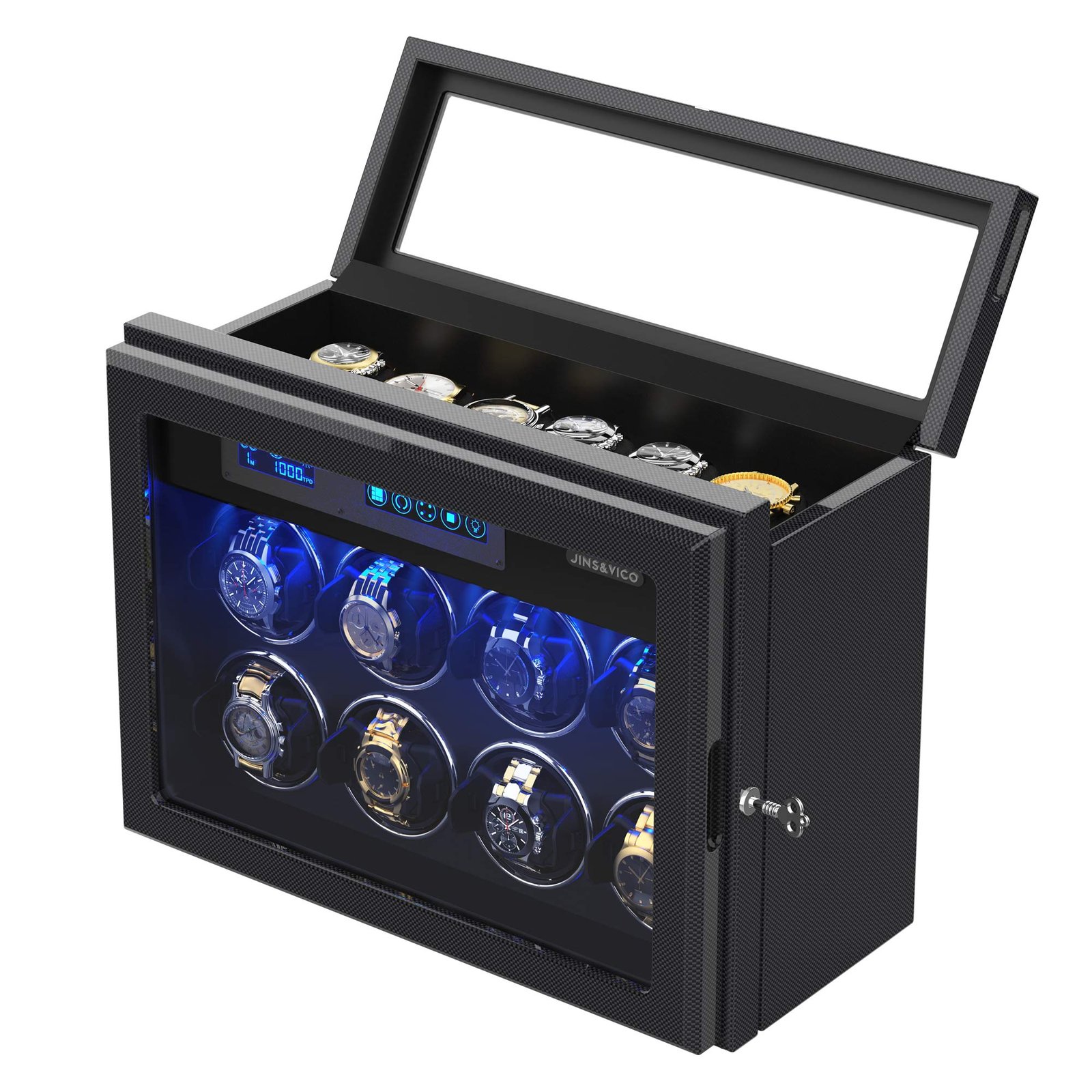 Automatic watches stored securely while one awaits professional inspection for rotor spin during winding