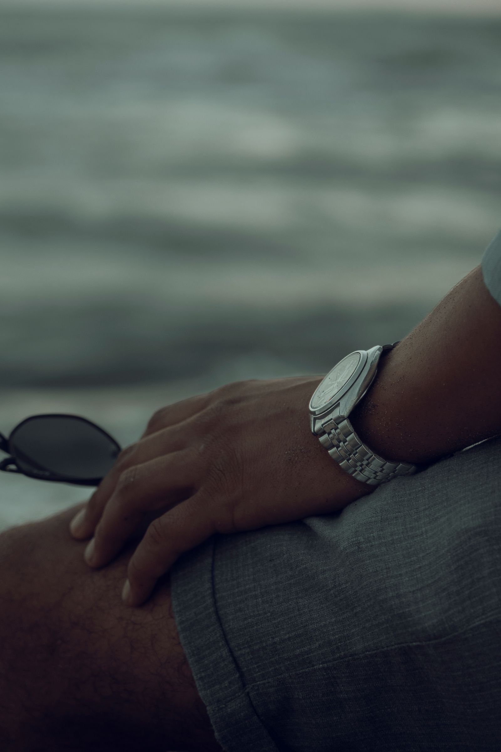 Wristwatch beside the sea before a watch pressure test
